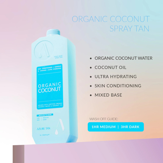 Spray Tan Solution Organic Coconut 1000ml, Azure Tan