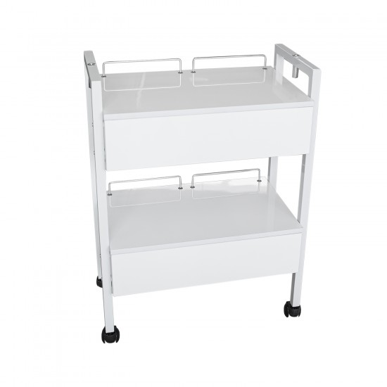 Rolling Table with 2 drawers WHITE 